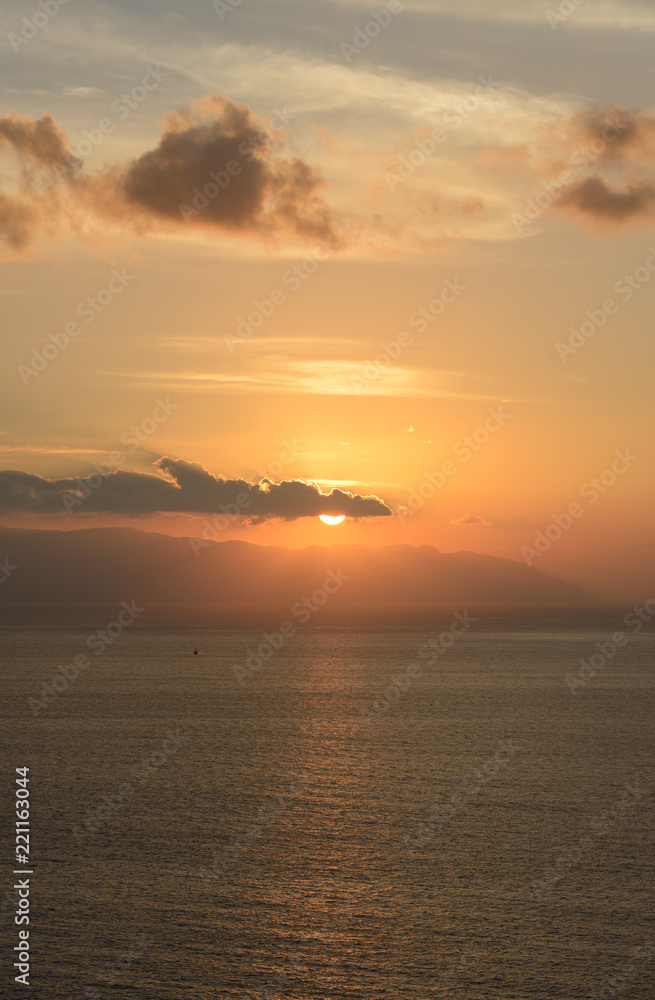 Obraz premium Sunset in the clouds over Gomera Island, Tenerife, Canary, Spain.