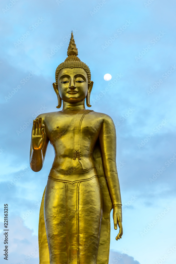 Buddha image statue at Hatyai public park, Songkhal with moon Buddha image statue at Hatyai public park, Songkhal with moon