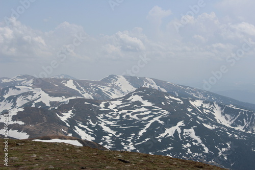 Carpathian mountains in the snow, mountain peaks