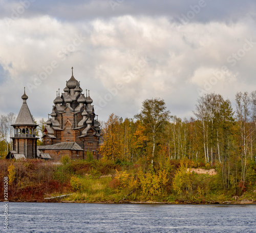The Cathedral of the intercession in the Nevsky forest Park in the Leningrad region.  Restored wooden Church.