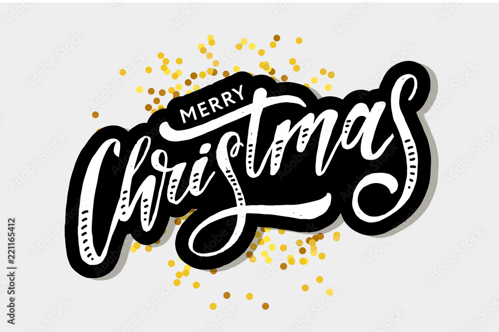 Christmas lettering Calligraphy Brush Text Holiday Sticker Gold Christmas lettering Calligraphy Brush Text Holiday Sticker Gold