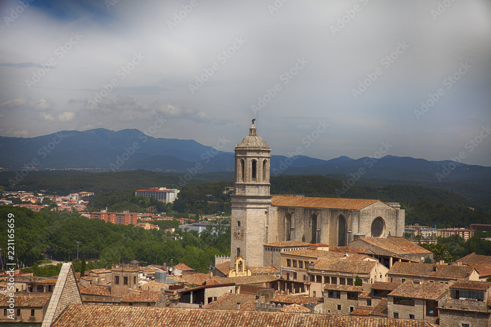 Panoramic view of the old town Girona, Catalonia, Spain