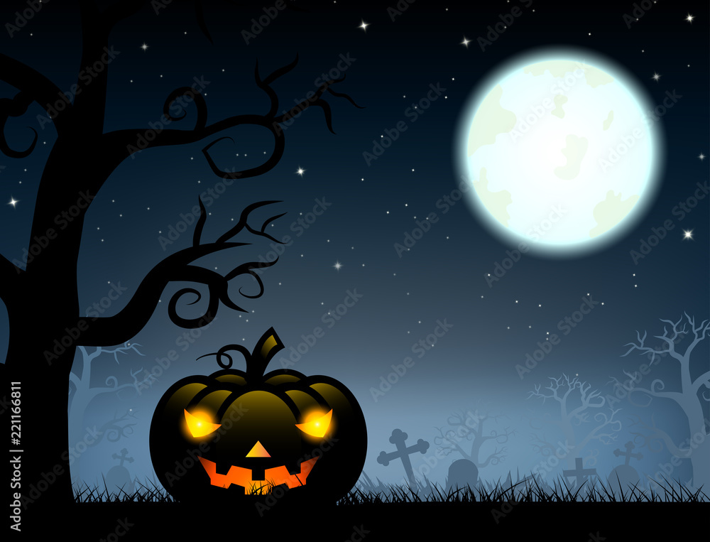 Fototapeta premium Silhouette pumpkin carving in graveyard for halloween day