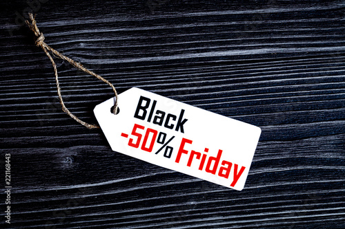 concept black friday on dark wooden background top view