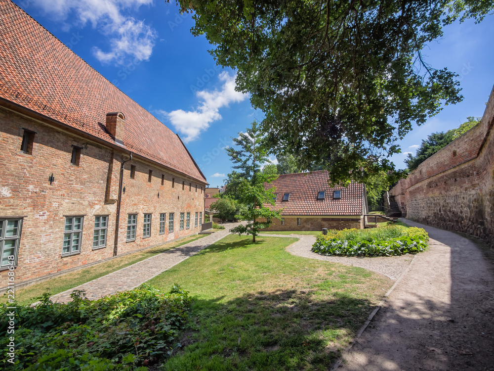 The old monastry garden and wall in Rostock, Germany