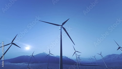 Wallpaper Mural Tall wind turbines spinning in the mountains, creating energy from environment. Torontodigital.ca