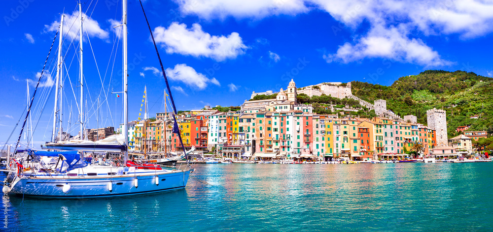 Beautiful coastal town Portovenere in Cinque terre national park. Liguria, Italy