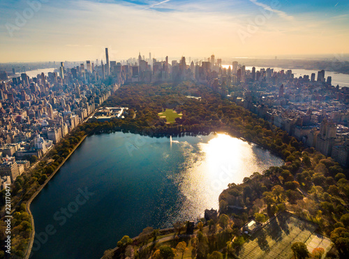 Manhattan island and Central park aerial view, New York landmark view