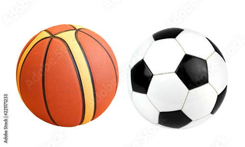 Basketball ball and soccer ball isolated on white background.