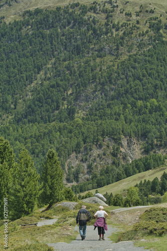 alpejski szlak z turystami podczas letniej górskiej wędrówki