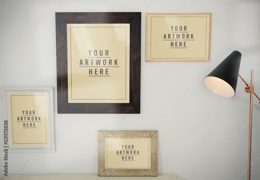 Four Frames on Wall Mockup Stock Template | Adobe Stock