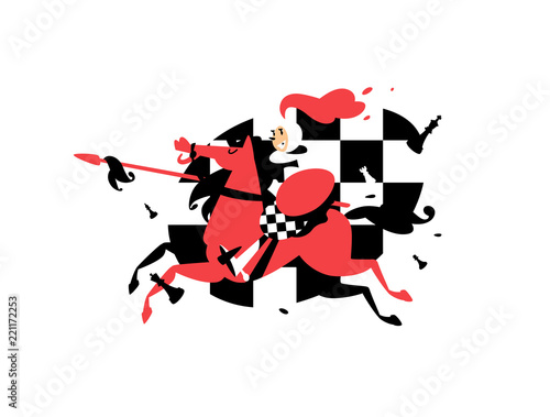 Illustration of a rider Pawns on horseback with a spear. Character for the site, chess studio, school. Competitions in chess. Image is isolated on white background. Mascot.