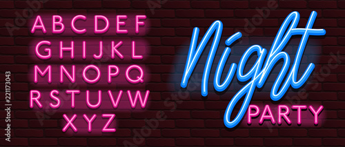 Neon Banner alphabet font bricks wall night party