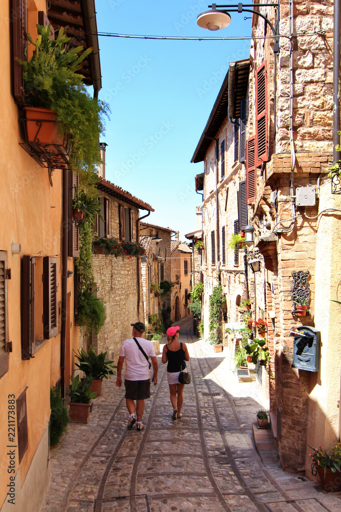 Spello, ancient Roman and medieval city, touristic details, Umbria, Italy