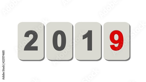 New year 2019 - Year change - single Numbers on plates - isolated on a white background