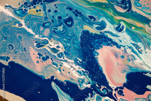 abstraction painting in fluid technique with bubbles