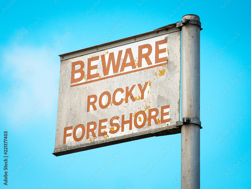 Beware Rocky Foreshore warning sign on Quayside