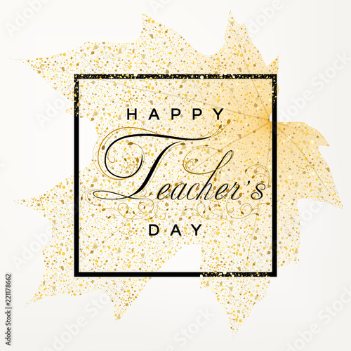 Teachers day card with autumn maple leaf