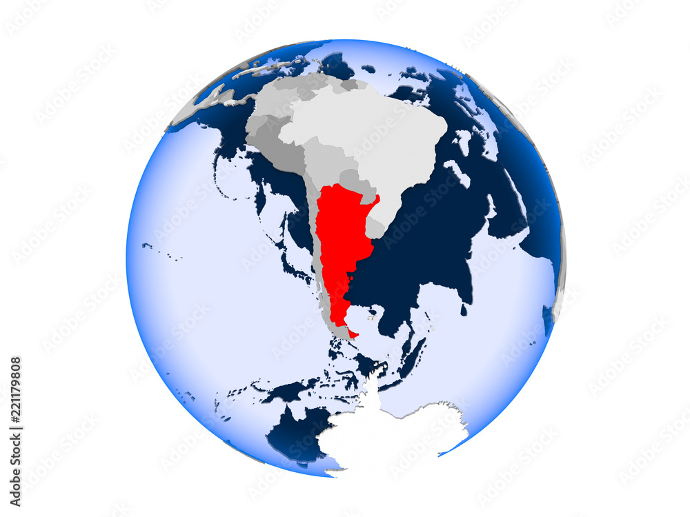 Argentina on globe isolated