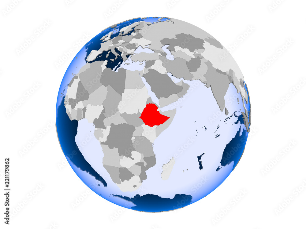 Ethiopia on globe isolated