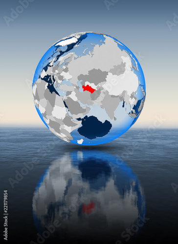 Turkmenistan on globe in water
