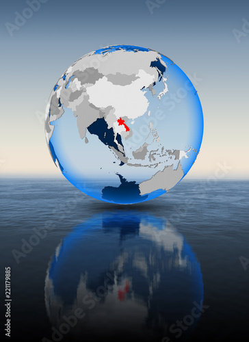 Laos on globe in water