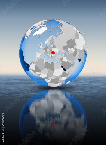 Fototapeta Naklejka Na Ścianę i Meble -  Romania on globe in water