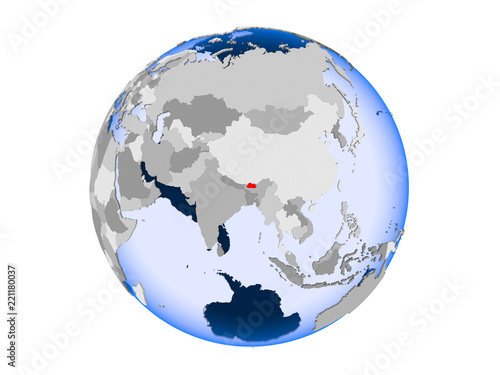 Bhutan on globe isolated