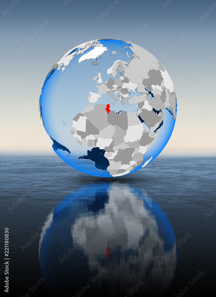 Fototapeta premium Tunisia on globe in water