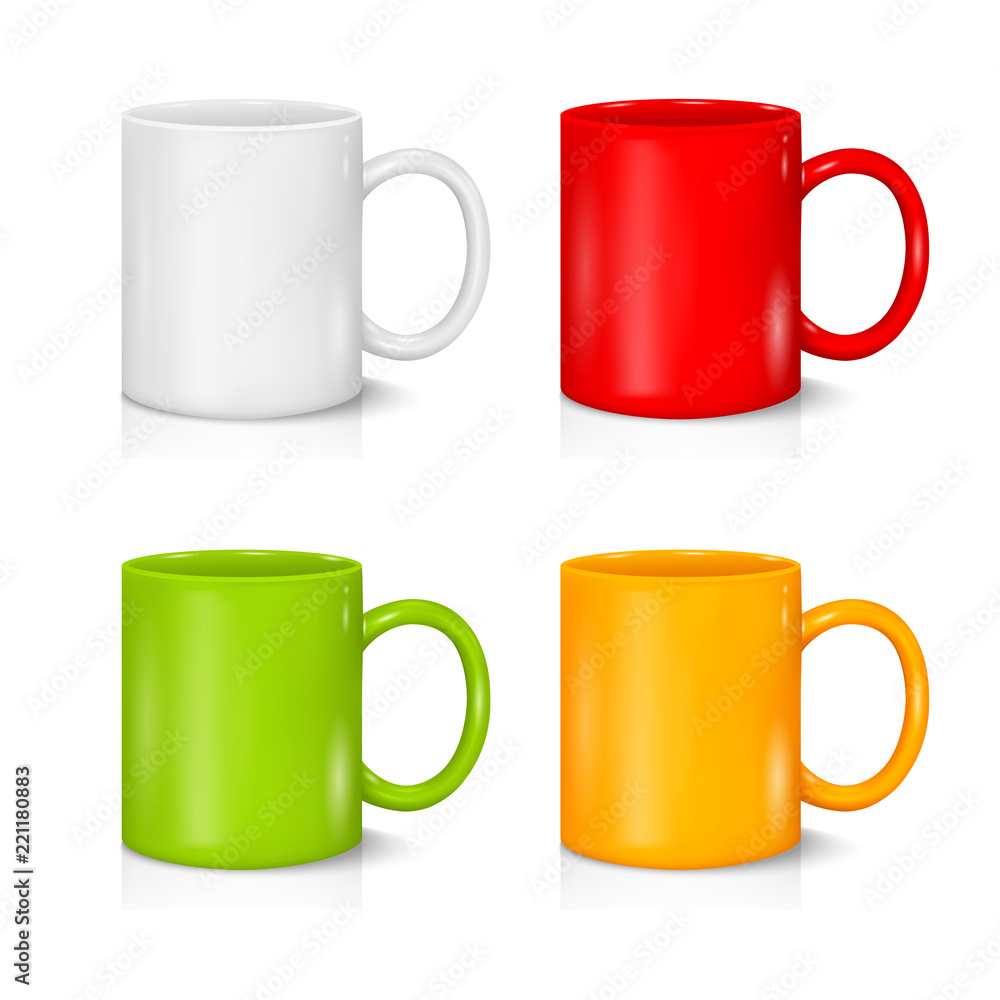 Set of colored mugs on the white background Set of colored mugs on the white background