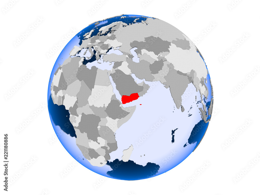 Yemen on globe isolated