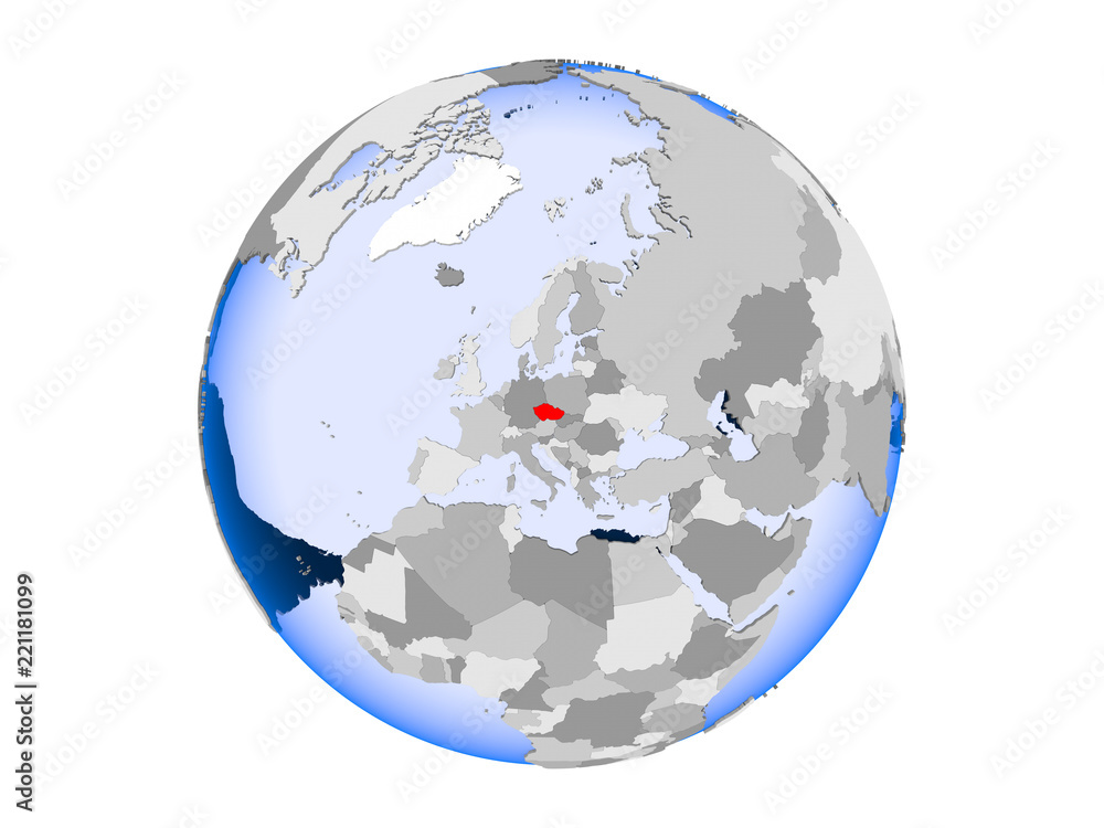 Czech republic on globe isolated