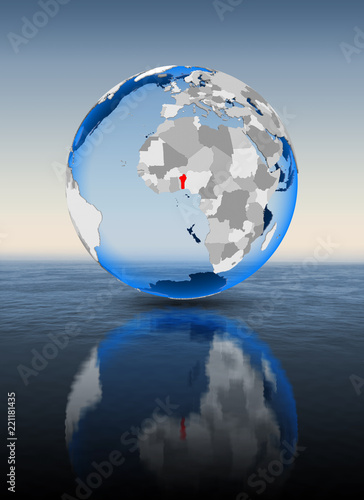 Benin on globe in water