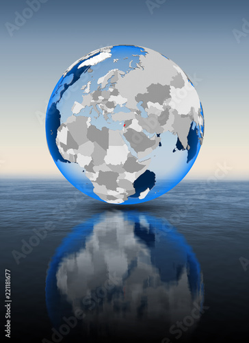 Lebanon on globe in water