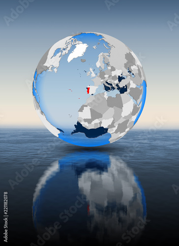 Portugal on globe in water