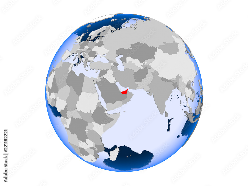 United Arab Emirates on globe isolated