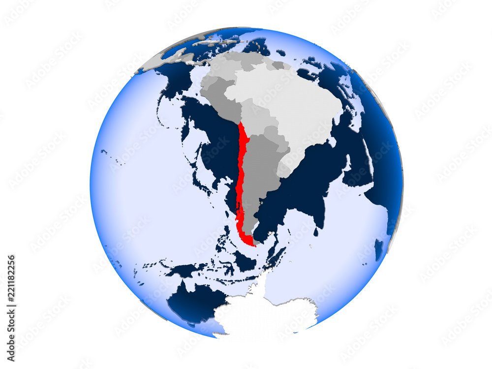 Chile on globe isolated
