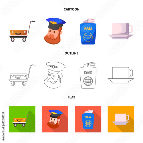 Vector illustration of airport and airplane symbol. Set of airport and plane stock vector illustration.