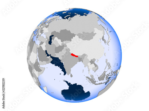 Nepal on globe isolated