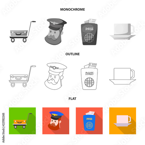 Isolated object of airport and airplane icon. Set of airport and plane stock symbol for web.