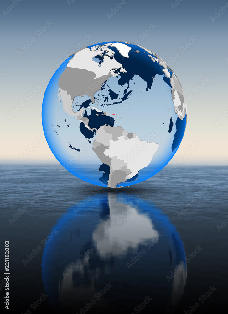 Puerto Rico on globe in water Puerto Rico on globe in water