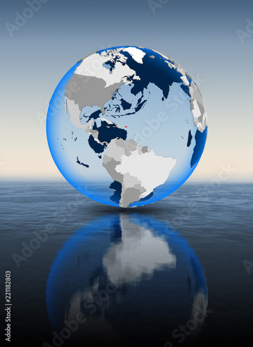 Puerto Rico on globe in water