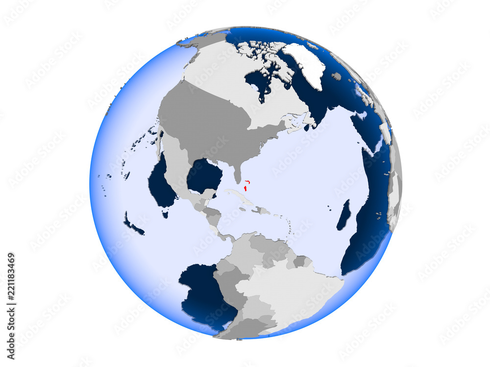 Bahamas on globe isolated