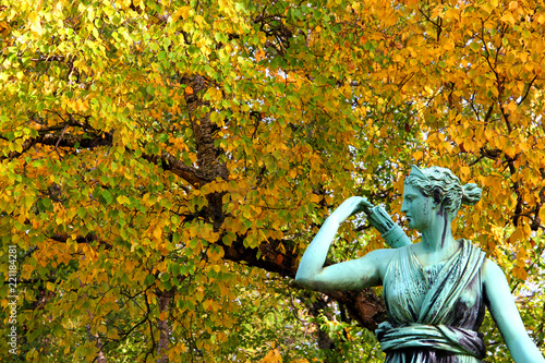 Bronze statue of Artemis in fall