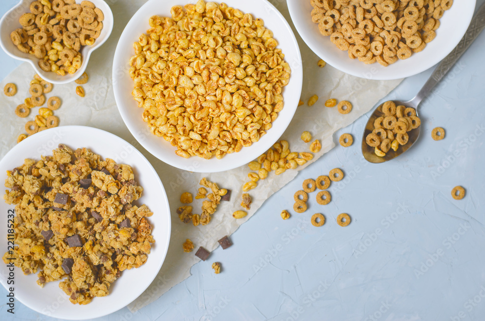 Different Kinds of Cereals, Quick Breakfast, Healthy Snacks Different Kinds of Cereals, Quick Breakfast, Healthy Snacks