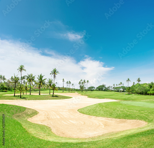 Golf course Sand trap anf palm trees Bali