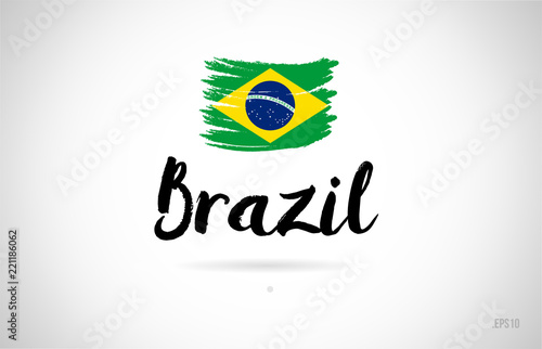 brazil country flag concept with grunge design icon logo