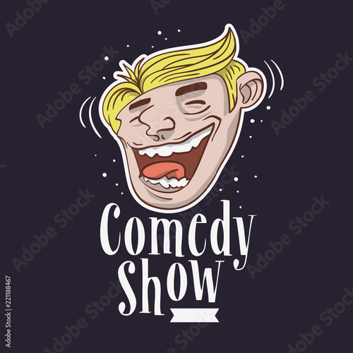 Comedy Show Logo With A Smiling Laughing Face Vector Image.