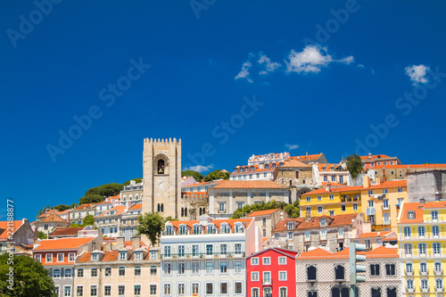  Lisbon city skyline, tower bells of patriarchal Cathedral of St. Mary Major (Santa Maria Maior de Lisboa) 