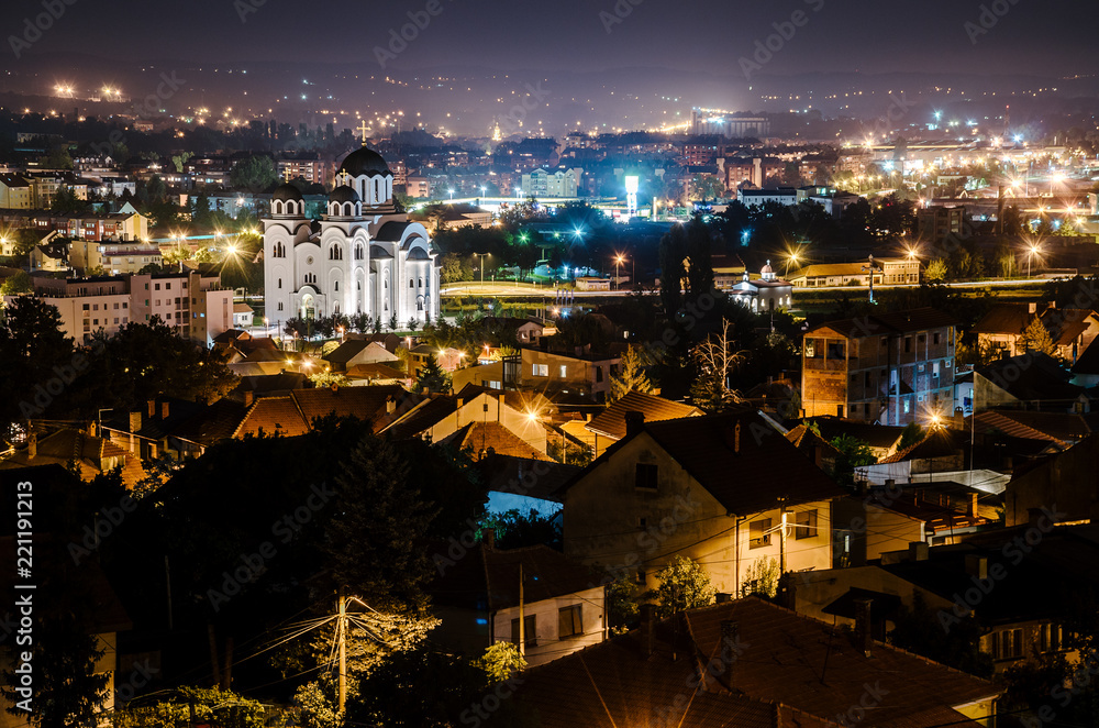Valjevo cityscape at night